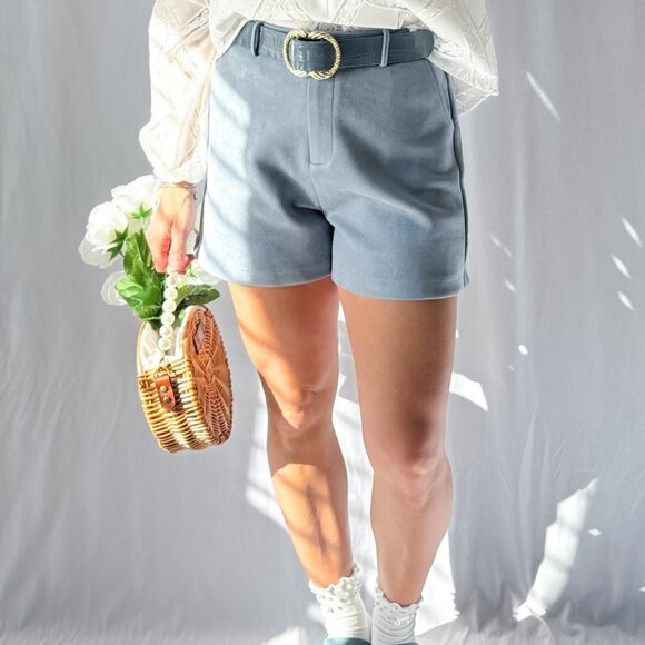 Le Paris Stretch Micro Suede Shorts | Sadie & Sage | Blue - Picture 1 of 12